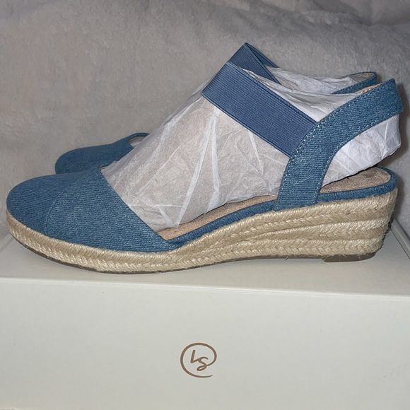 NWT LifeStride KIMMIE Blue Denim Raffia Espadrille Wedge Sandal - Picture 13 of 16